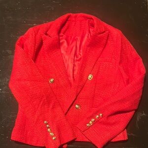Elegant Red Women's Blazer with Gold Accents